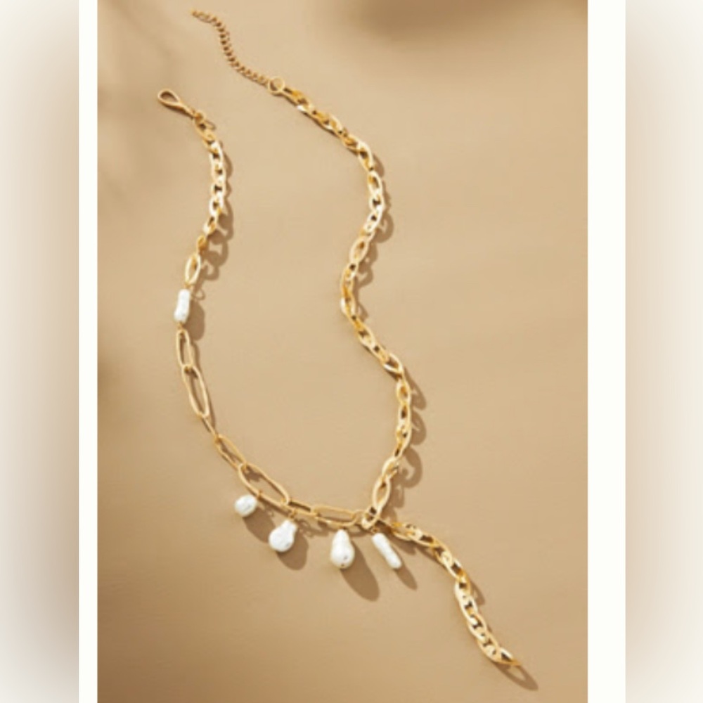 Anthropologie PEARL CHARM CHAIN LINK NECKLACE